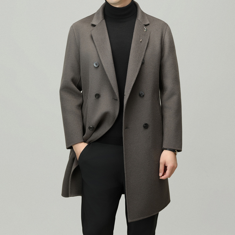 100纯羊毛秋冬可拆卸鹅绒内胆中长款呢子外套男士双面羊毛呢大衣
