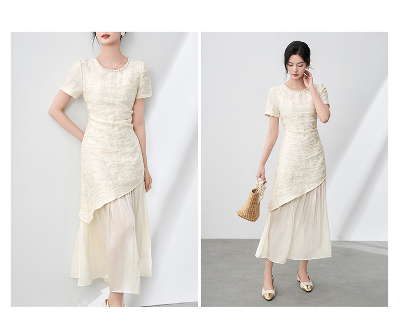 Váy maxi nữ cổ tròn đính cườm họa tiết bướm jacquard phong cách Trung Quốc — Màu đen chi tiết 17