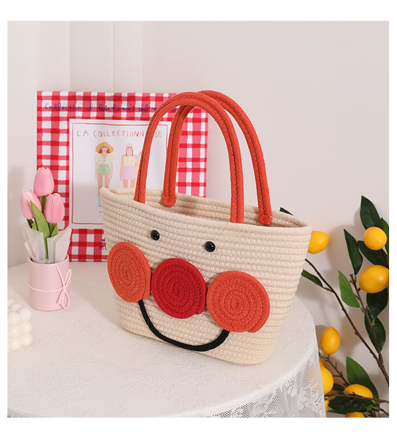 Women's Medium Straw Cartoon Smiley Face Cute Square Open Straw Bag display picture 3