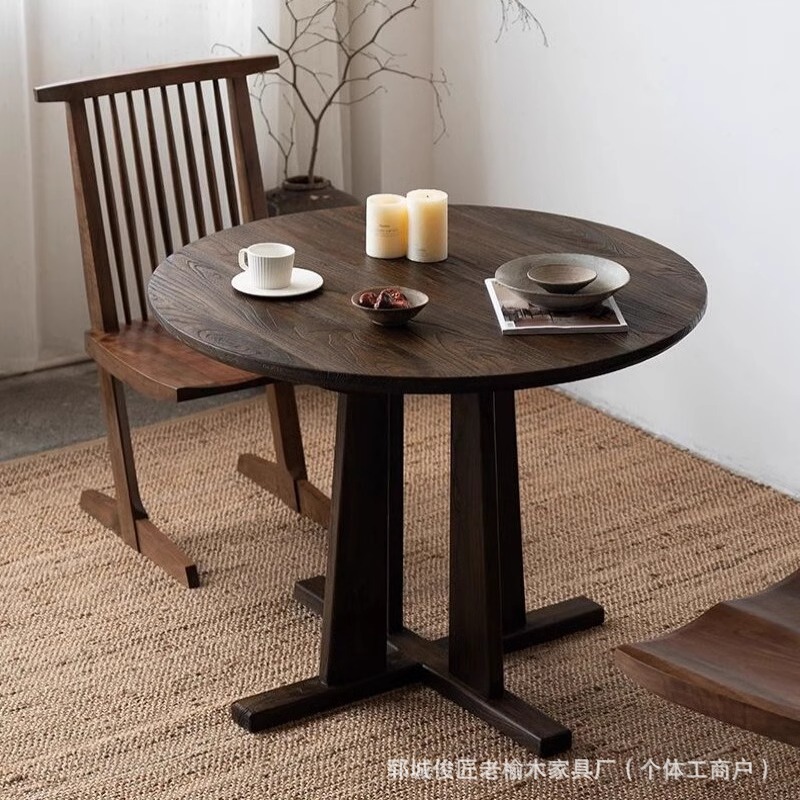 Casual Old Elm Small Round Table New Chinese Style Solid Wood Cafe Table Home Balcony Tea Table Tea Table Tea Table