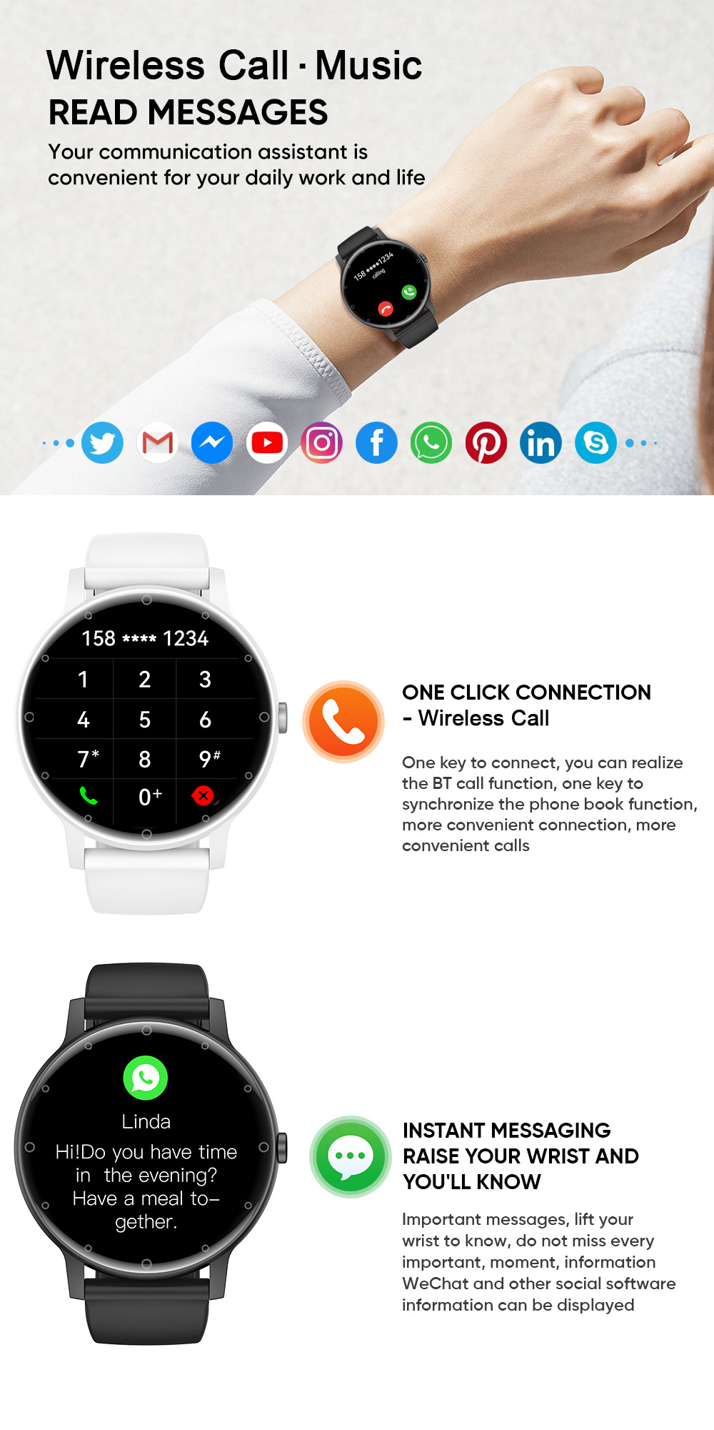 Lige Smartwatch Mit Bluetooth Und Herzfrequenzmesser Für Sport_voghion.com
