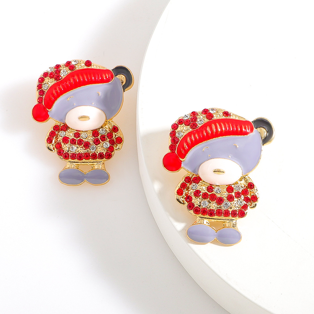Cute Santa Claus Alloy Inlay Rhinestones Women's Earrings 1 Pair display picture 5