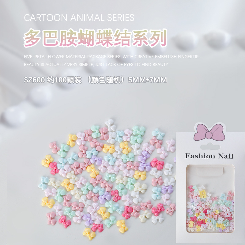 100 piezas de joyería de uñas de resina macaron serie de color pajarita plana dopamina decoraciones de uñas