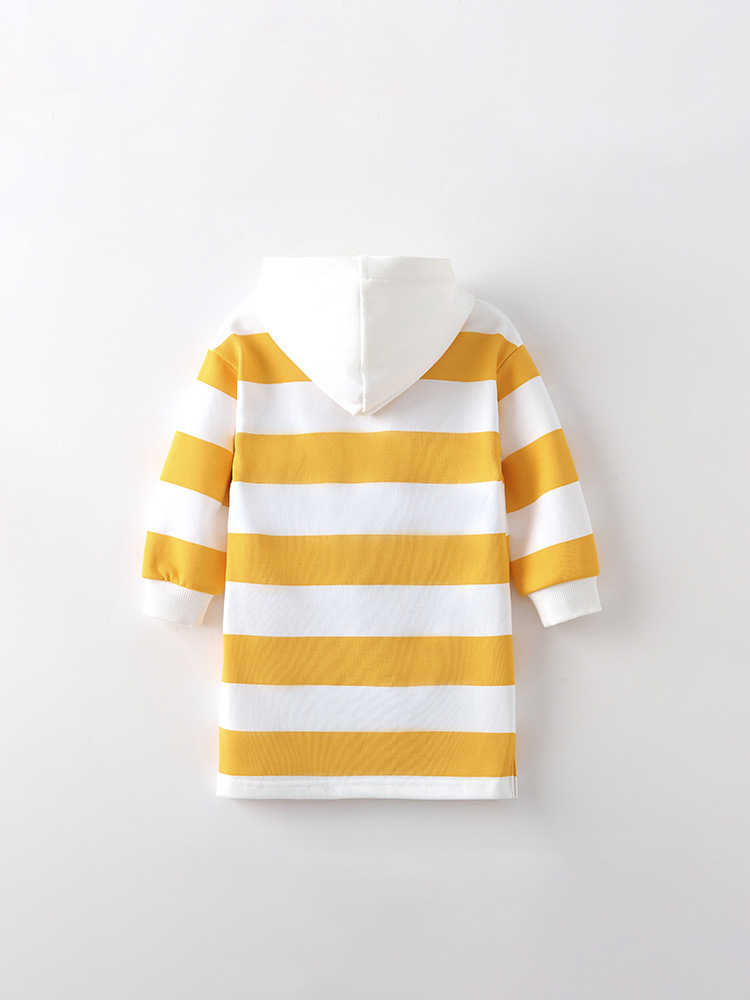 Cross-border malwee niñas suéter vestido otoño-invierno nuevo vestido con capuz a rayas vestido de princesa para niños de mediana edad europeos