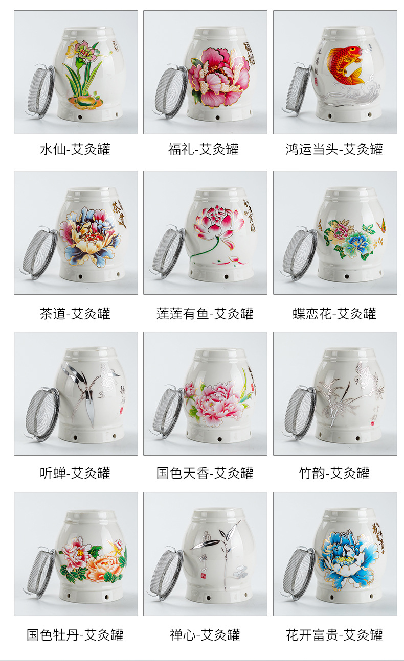 Ceramic Moxibustion Jar Multi-Purpose Home Facial Moxa Box with Steel Mesh and Cloth Cover for Warming Therapy key features