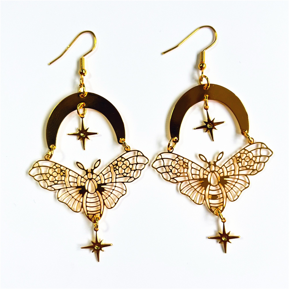 Title 3, Womens Moth Moon Star Earrings, a celestial de...