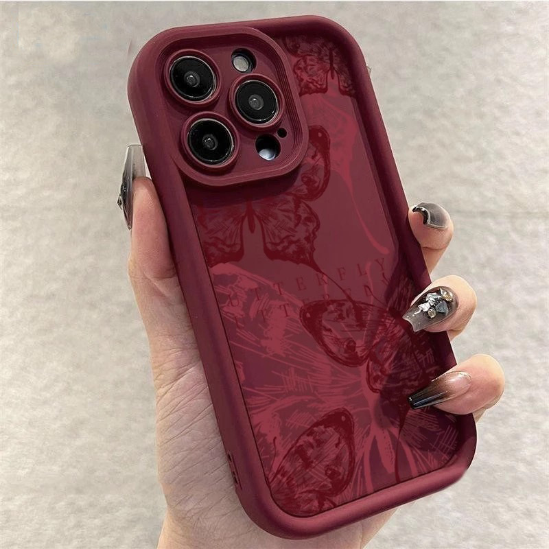 For Samsung A15/A55 butterfly S24Ultra/S23FE phone case S22 simple A24/A23 wine red