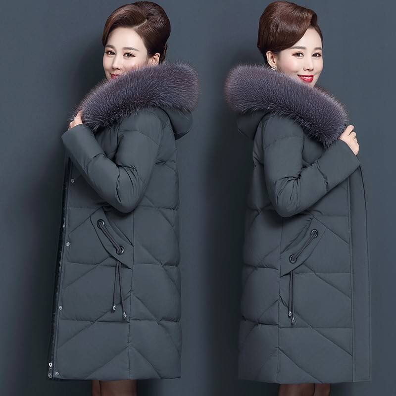 100kg Plus Size Middle-Aged and Elderly Women's Cotton-Padded Coat, New Style Mid-Length Mother's Clothing, down Cotton Jacket, Middle-Aged Cotton-Padded Outerwear