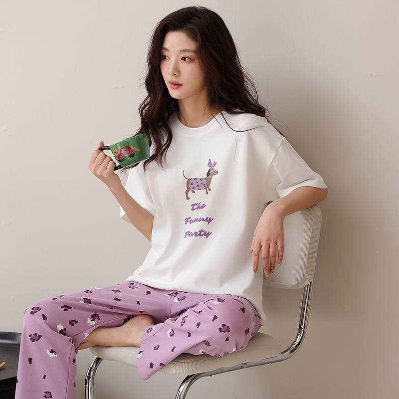 Girls' Favorite Refreshing, Breathable, Sweat-Free, Fun Loungewear for Summer: Women's Short-Sleeved Long Pants Air-Conditioned Room Pajamas Girls' Favorite Refreshing, Breathable, Sweat-Free, Fun Loungewear for Summer: Women's Short-Sleeved Long Pants Air-Conditioned Room Pajamas