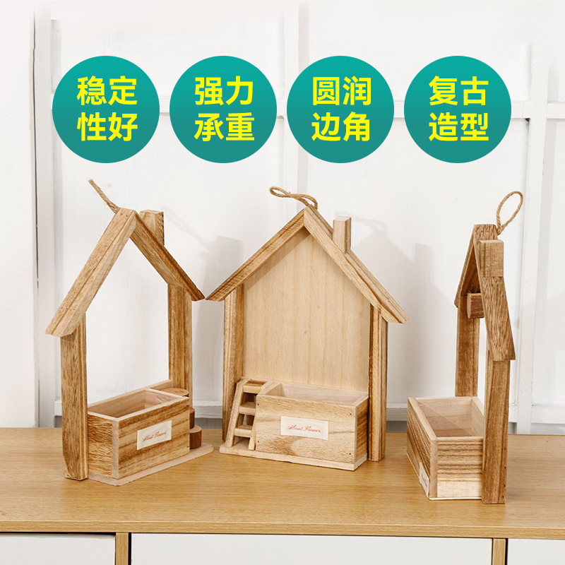 Estricta selección de madera colgante de pared decoración de pared colgante de pared creativa canasta de flores en la pared de la sala de estar en la casa