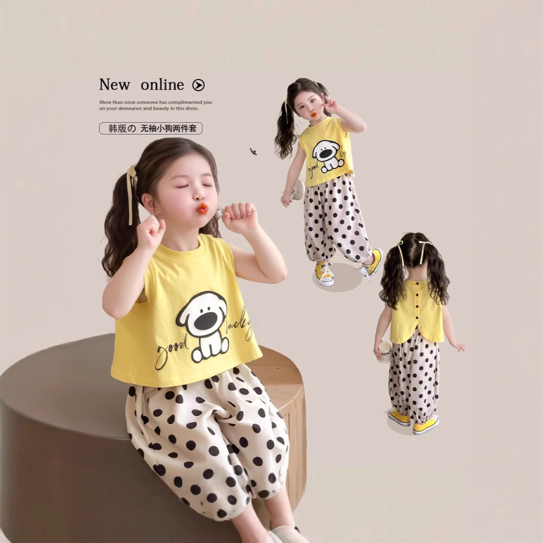 [48H Delivery] Girls Summer Fashion Two-Piece Loose Casual Short-Sleeved Sports Suit for Small and Medium-Sized Children