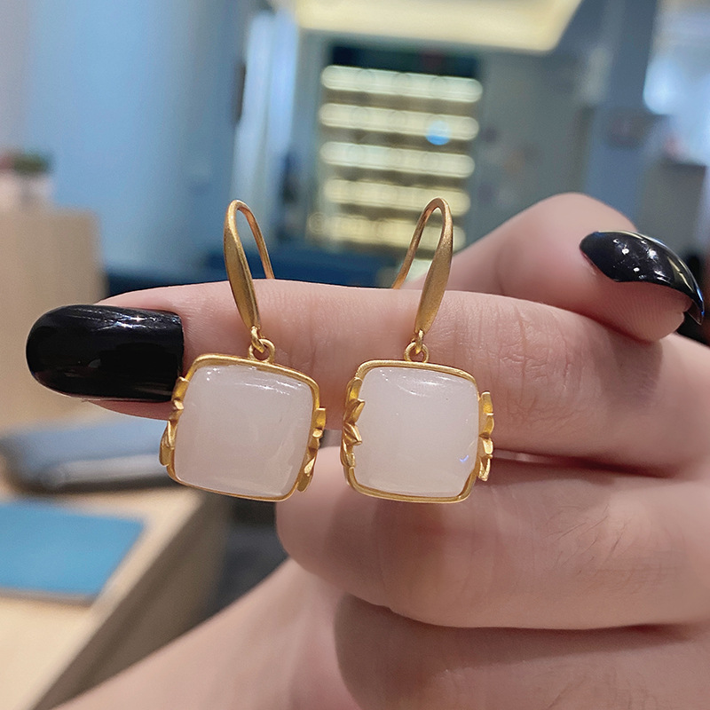 retro bamboo leaf antique white jade bamboo earrings