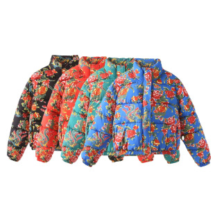 Amazon Cross-Border Foreign Trade European and American Clothing 2024 Autumn and Winter New Personalized Printed Floral Jacket Cotton Jacket Trendy