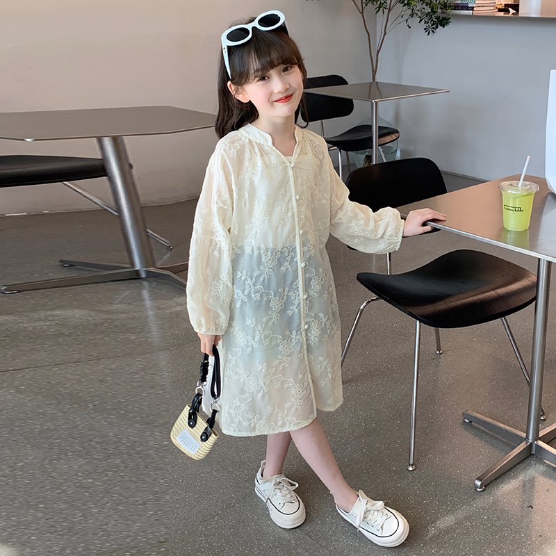 女童長款防曬衣2024新款皮膚衣小女孩夏款薄款外套兒童夏季防曬衣