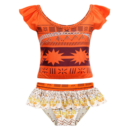 Children's Swimwear Set: Princess Moana Cartoon Bodysuit with Shorts