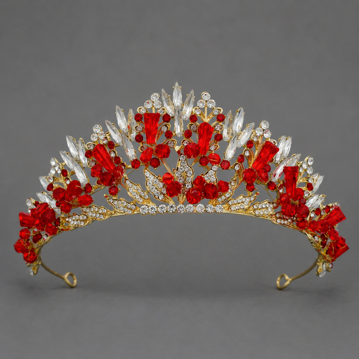 Corona Barroca Retro con Cristales Rojos de Aleación y Cristal Rojo, Acabado galvanizado, para desfiles, bodas y fiestas image 43