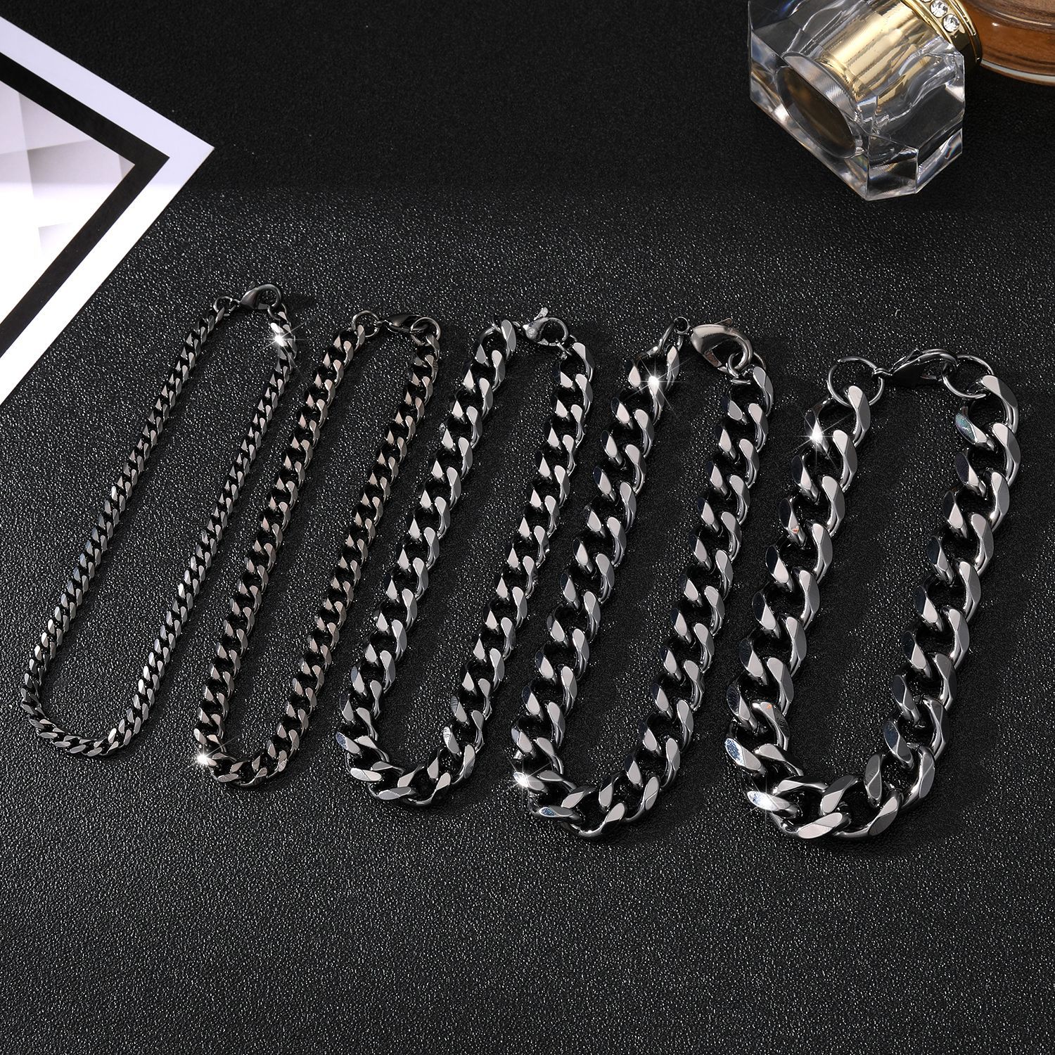 304 Stainless Steel Material Hip-Hop Solid Color 304 Stainless Steel Men's Bracelets Men's Chain Bracelets
