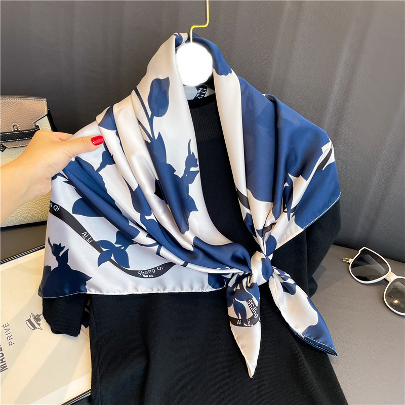 Schal, Kopftuch, bedruckter Schal, quadratischer Schal aus Seidenimitat für Damen, Schattentemperament, 90 cm Reise, Sonnenschutz,_voghion.com