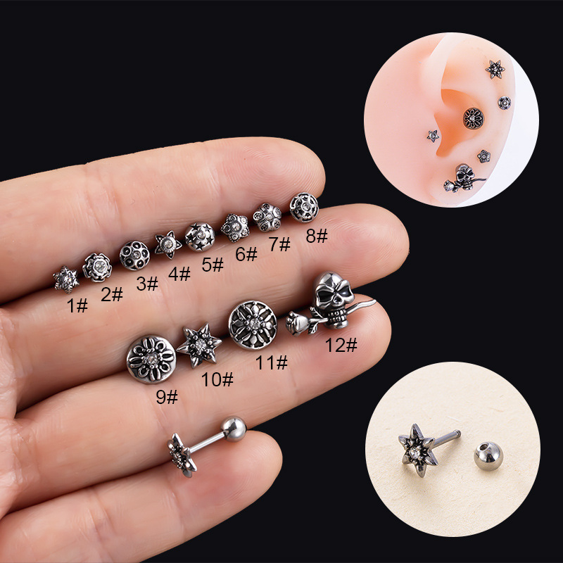 Retro Flower Stainless Steel Plating Ear Studs 1 Piece