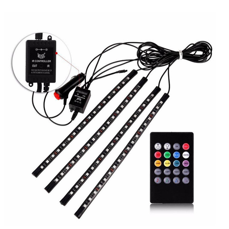 Luz ambiental para coche, luz ambiental para el espacio entre los asientos, iluminación LED, luz musical RGB colorida controlada por sonido.