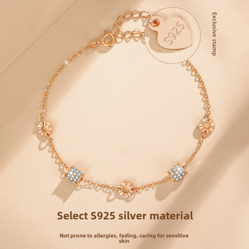 s925純銀羅馬數字小蠻腰手鍊女簡約玫瑰金ins小眾高級感手鍊批發