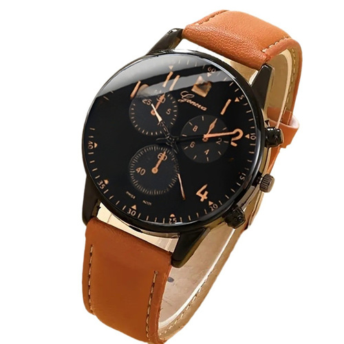 Men's Three-Eye Business Fashion Trendy Belt Quartz Watch with Woven Bracelet 4pcs/set