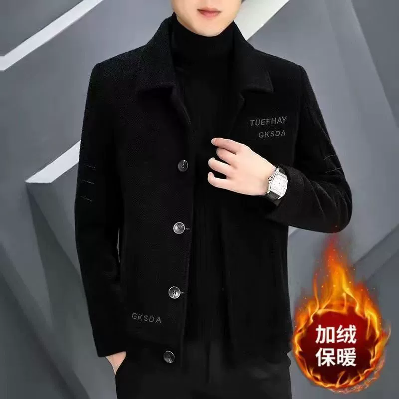 Осенняя и зимняя шерстяная новая куртка мужская куртка топ вышивка повседневная ветровка черное мужское шерстяное пальто короткая