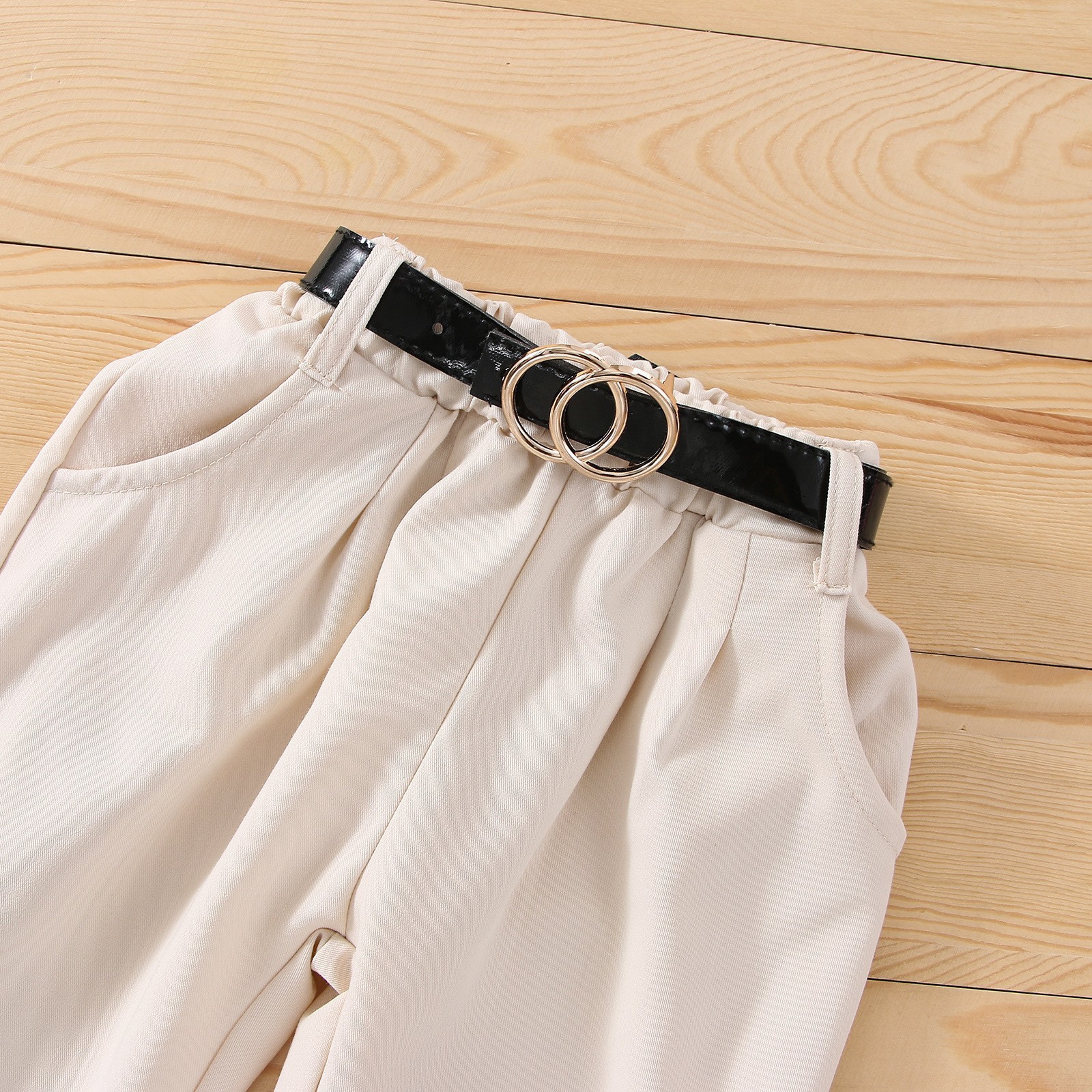 Girl'S Gender Belt Design Simple Style Style Simple Style Solid Color Belt Cotton Girls Clothing Sets