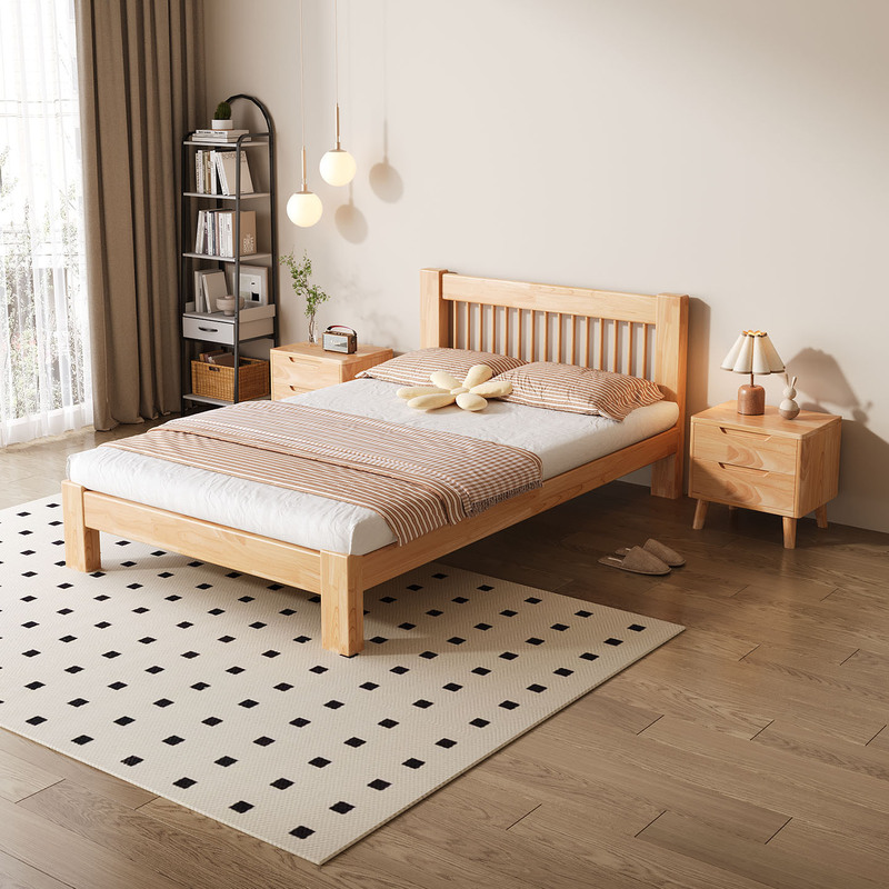 Solid Wood Bed Windsor Single 1.12m m Children's Bed Modern Simple Vertical Strip Bedroom 1.5 Double Bed 1.8 Large Bed