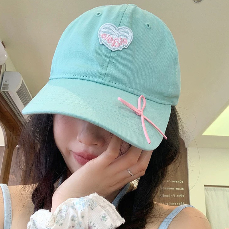 Spring and summer breathable sunshade sunscreen face small love bow baseball cap Korean sweet cute soft top cap