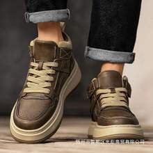 中帮男鞋秋冬款休闲皮鞋厚底高帮男士板鞋工装英伦风感马丁靴