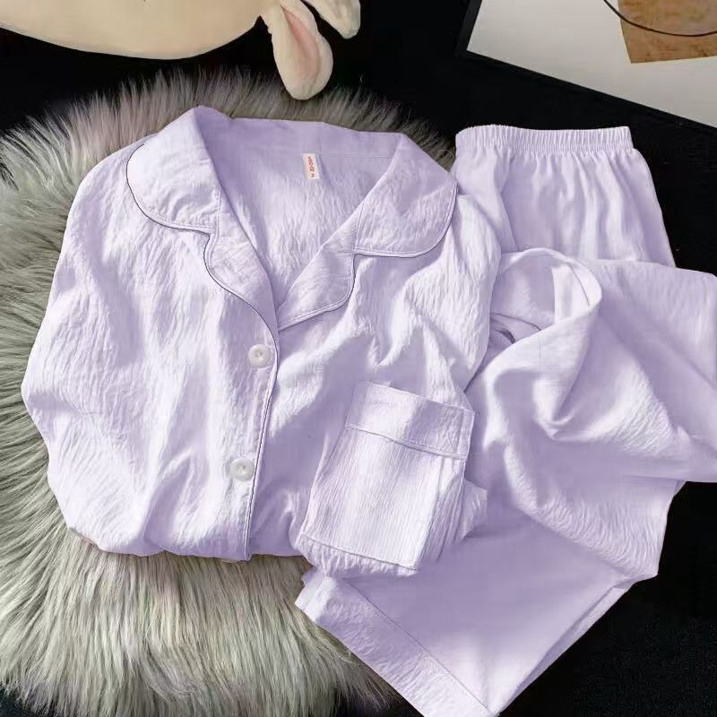 Cute and Simple Solid Color Pajamas for Women, Short-Sleeved Shorts, Cloud Cotton, Loose-Fitting Cardigan for Girls, Large Size Home Wear That Can Be Worn Outside Cute and Simple Solid Color Pajamas for Women, Short-Sleeved Shorts, Cloud Cotton, Loose-Fitting Cardigan for Girls, Large Size Home Wear That Can Be Worn Outside