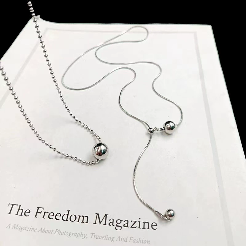 Серебряный браслет с бусинами из нержавеющей стали, демисезонное ожерелье, свитер, цепочка для ключей/сумки, аксессуар, простой и элегантный дизайн, не выцветает