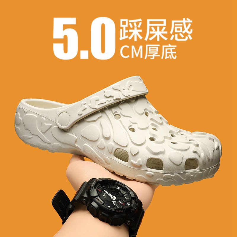 Zapatos con agujeros transfronterizos para hombres, nuevas zapatillas de primavera y verano, zapatillas perezosas con absorción de impactos de suela gruesa, sandalias Baotou a la deriva en la playa