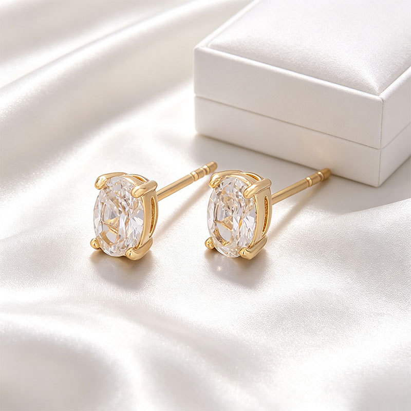 Aretes de Botón con Piedra Única de Aleación de Cobre Galvanizado para Mujeres