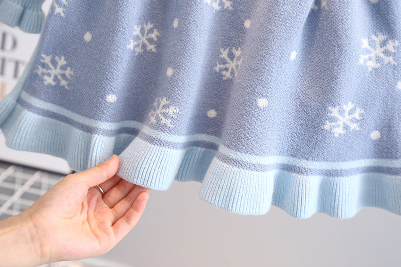 Girls' Woolen 2021 Children's Sweet Korean Edition Western style Ice and Snow Romance Knitted Dress 9002_voghion.com