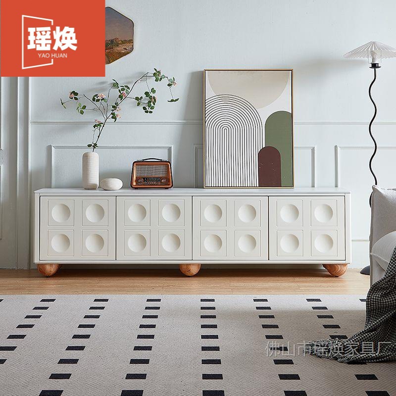 French Style New Tv Cabinet Floor-Standing Cream Style Living Room Storage Cabinet Solid Wood Internet Celebrity Floor-Standing Strip