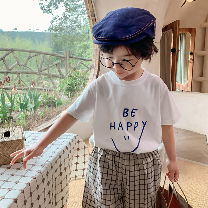 Children T-shirt 2021 summer new pattern Korean Edition men and women T-shirts printing letter Base coat children Short sleeved leisure time T-shirt
