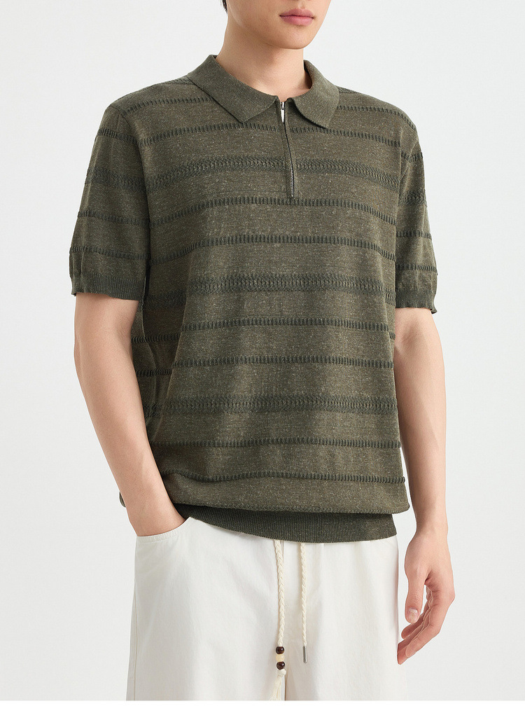 Áo polo nam tay ngắn cổ bẻ phối khóa kéo một nửa, chất liệu dệt kim hoa văn jacquard — đen chi tiết 35