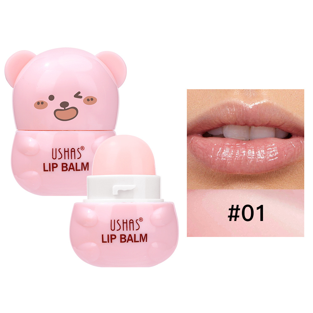 USHAS Bálsamo labial de punto transfronterizo europeo y americano Bálsamo labial hidratante y nutritivo Bálsamo labial de oso de color brillante UC127