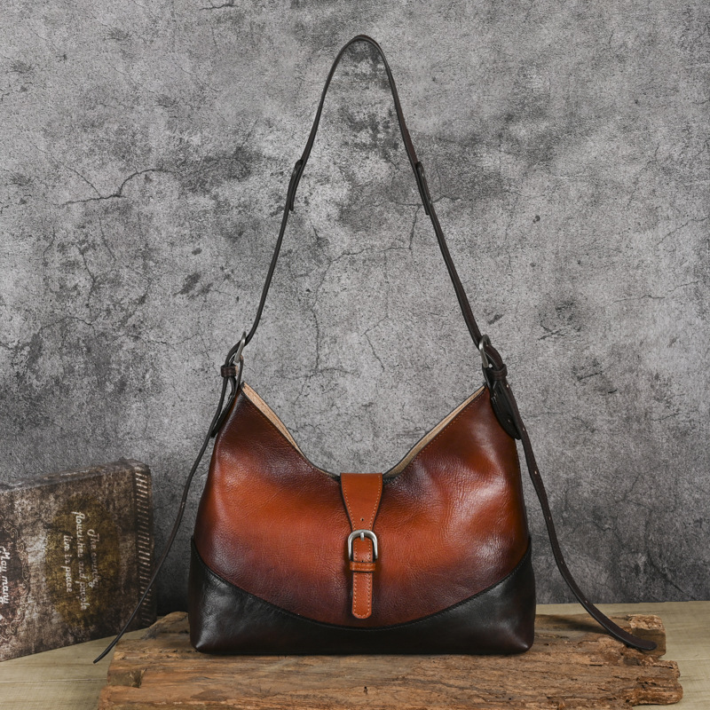 Túi tote da bò thật phong cách vintage, tay cầm chắc chắn, dung tích lớn — Vàng cổ điển, Màu xanh lá cây, Đỏ cổ điển, Nâu cổ điển
