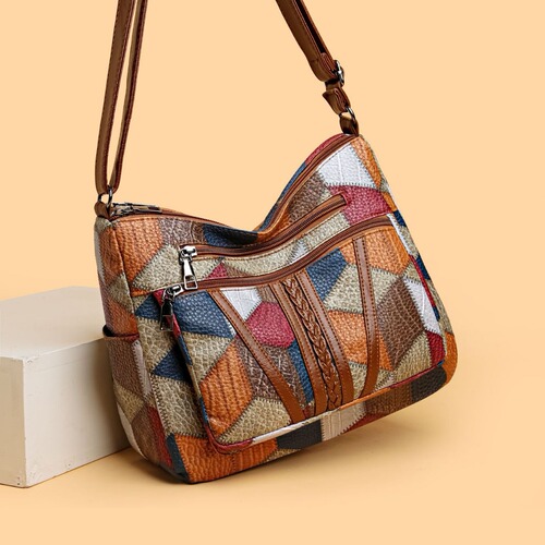 2024 New Women's Middle-Aged Mother Large Capacity Patchwork Office Commute Multi-Pocket Cross-Body Bag Single Shoulder Bag