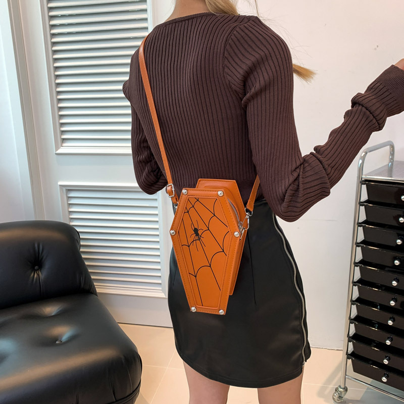 450g Weight Pu Leather Lining Material Sewing Thread Fashion Element Zipper Closure Type Single Shoulder Strap Strap Type Shoulder Bag, Crossbody Bag Bags Type Casual, Daily Occasion Pu Leather Material Halloween Festival Spider Web, Skull Pattern All Seasons Season Women's Gender Basic Style Square Shape Small Size Halloween Women's Small Pu Leather Spider Web Skull Basic Sewing Thread Zipper Shoulder Bag Crossbody Bag 15