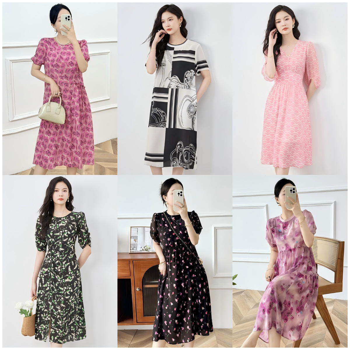 Đầm maxi nữ thắt eo chất lụa tơ tằm mùa xuân hè — 2418101 - Hồng