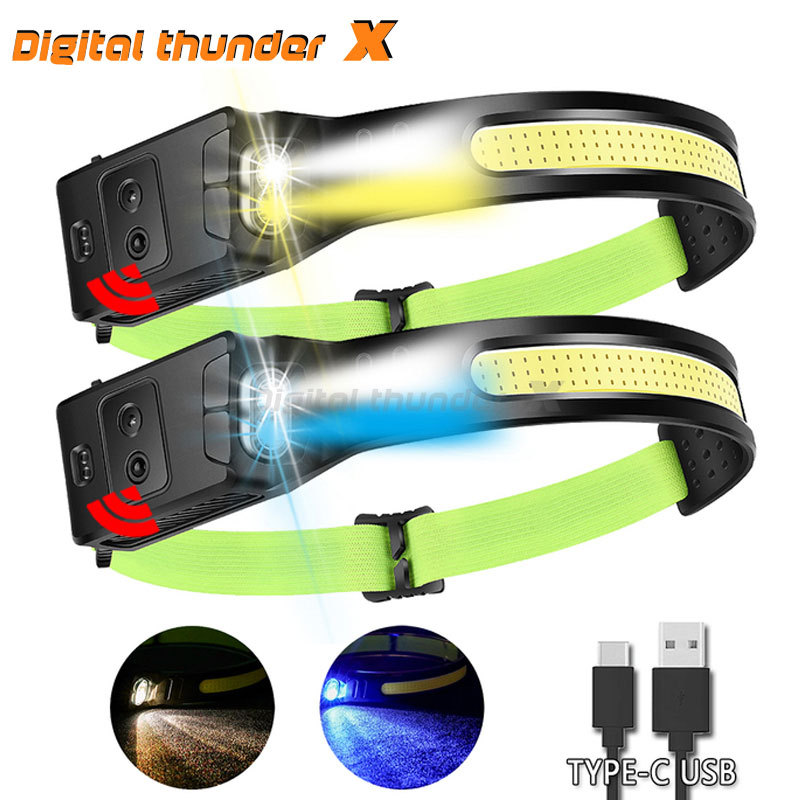 Amazon L200 faro fuerte luz de inducción faro LED blanco azul luz al aire libre correr noche pesca faro