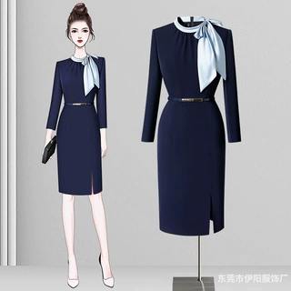空姐制服职业连衣裙女春秋案场客服酒店前台接待工装美容院工作服
