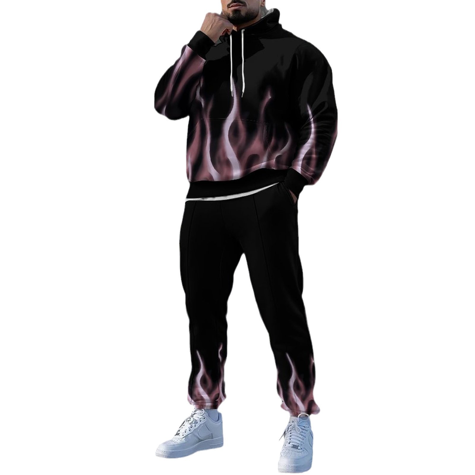 Otoño nuevo estilo de los hombres colorido color de contraste estilo de diseño estilo popular cordón suéter con capucha pantalones MC11-ML1