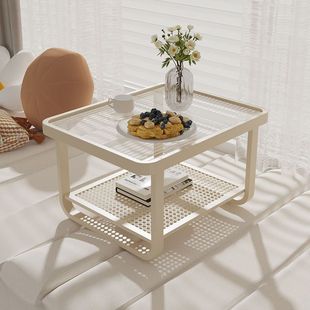 Cream-style Double-layer Tatami Small Table Balcony Tea Kang Table Solid Color Simple Floor-to-ceiling Window Internet Celebrous Storage Rack