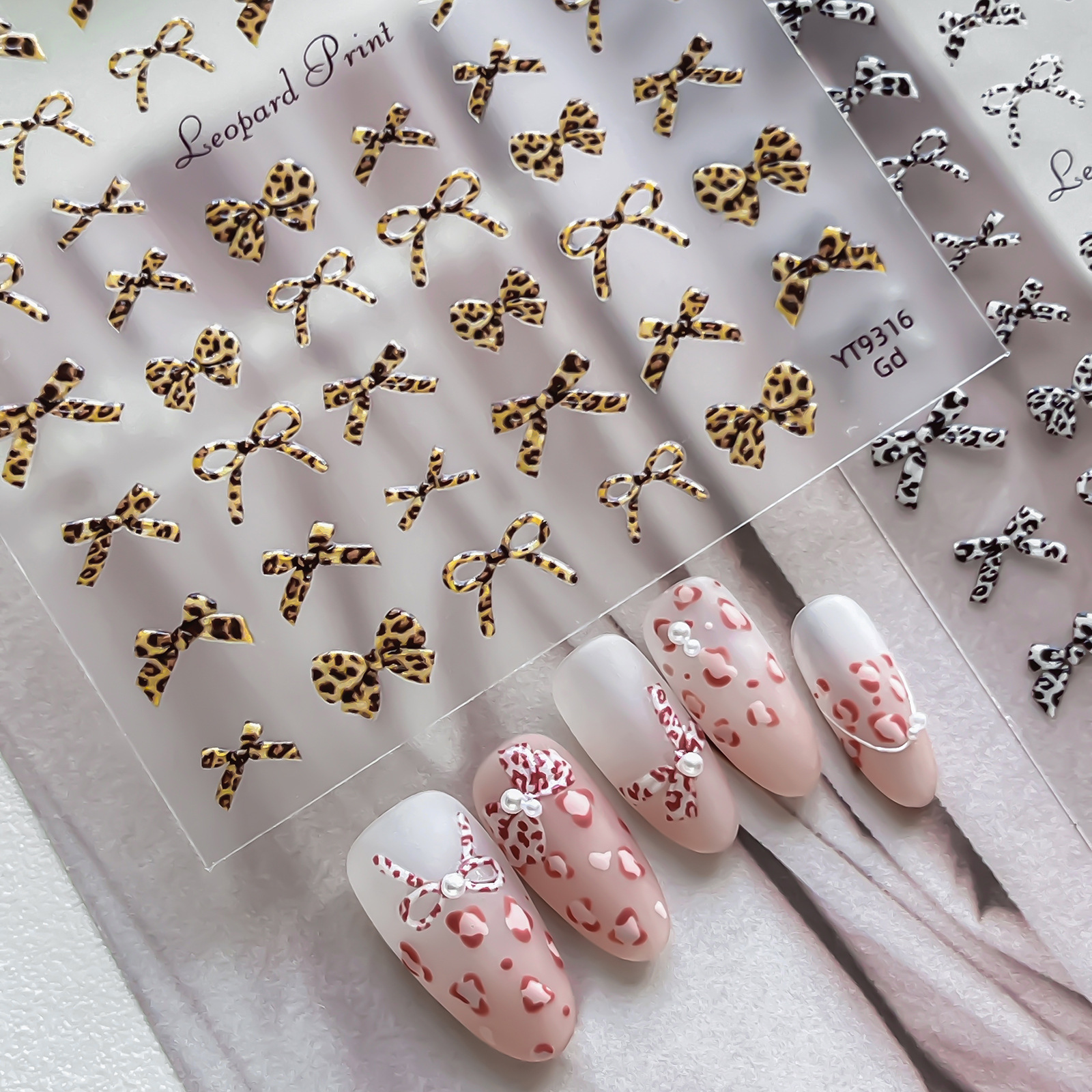Ant Pattern Bowknot Nail Stickers, New Autumn/Winter Leopard Print Polka Dot Nail Decorations, Wholesale from Source Factory YT9316