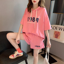休闲套装女夏季2024韩版新款宽时尚短袖T恤印花短裤两件套潮